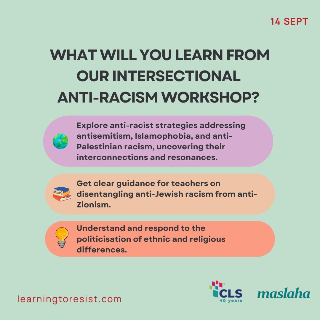 Only 5 days to go! What will you gain from our Intersectional Anti-Racism workshop? 💡 Learn strategies to address interconnected forms of racism and create a more inclusive environment in your school. Don’t miss out—register now: learningtoresist.com #learningtoresist