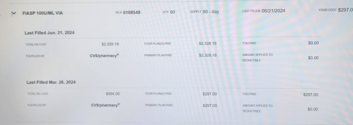 BevProvost's tweet photo. @smtravis It is nice that they can sue and hopefully recover. However individuals cannot do that. @cvspharmacy and @novonordisk charged over $2k  for 90 day supply. Had to use a coupon to get it down to $297. What about those who didn't know about coupon? https://t.co/1YOWgmqbnB