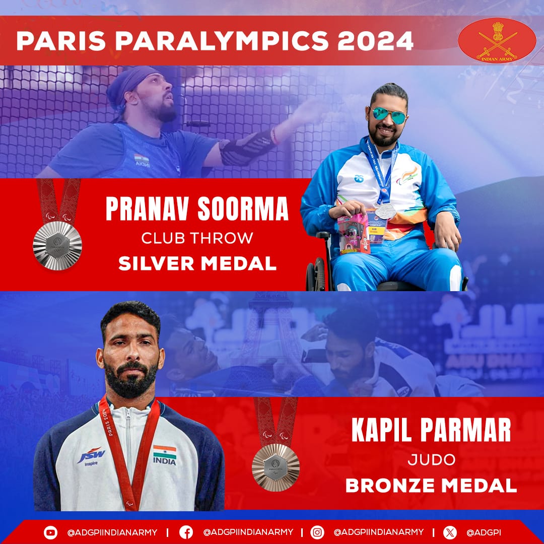 adgpi's tweet image. #Paralympics 
#Cheer4Bharat
#Proud

#IndianArmy congratulates our #Paralympians for defying all odds and winning medals for #India in #Paralympics @Paris2024.

“Your achievements inspire us all”

#Paralympics 
#IndianArmy
#MissionOlympics
#MOW
@Paralympics
@DefenceMinIndia