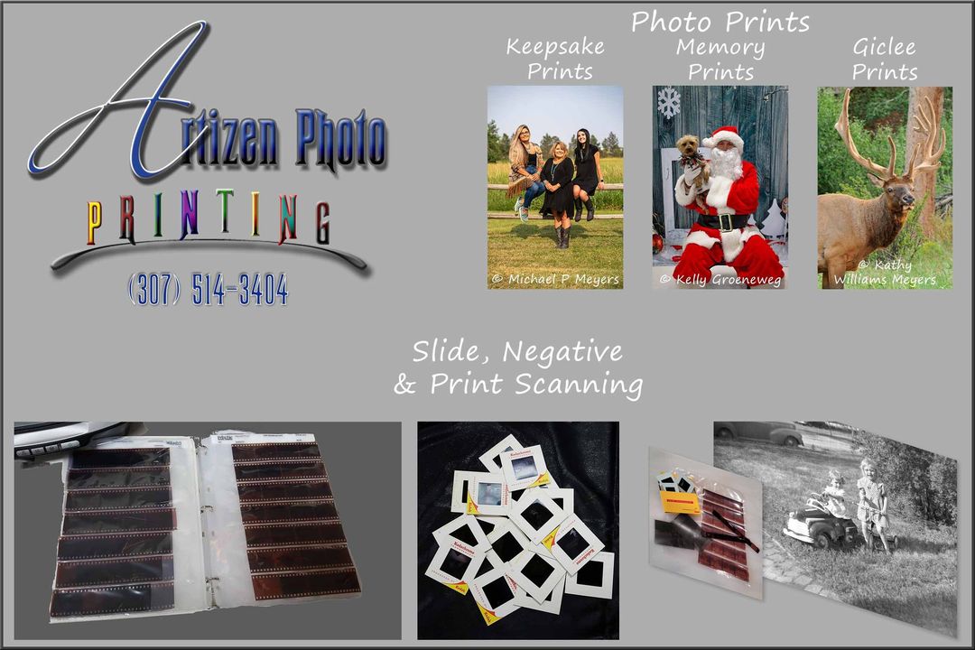 ArtizenP's tweet photo. Good Evening and Happy Saturday  
Did you inherit your parent's or grandparent's possessions and you found slides or negatives that you don't know what to do with?  
Let Artizen Photo Printing scan and preserve those precious memories for you.  Call us at 307-514-3404 https://t.co/9M0QMPLGqL
