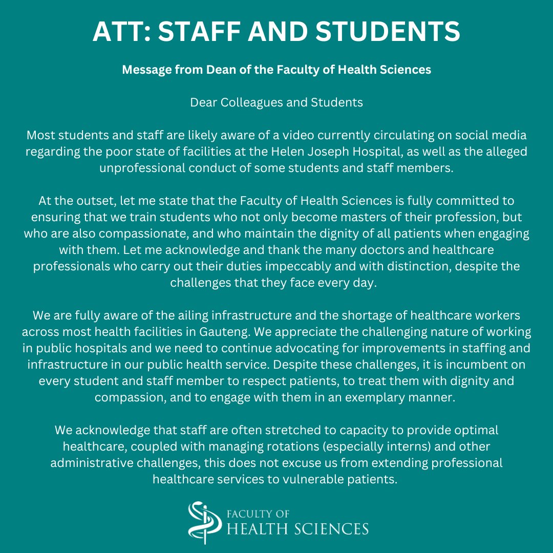 Wits Faculty of Health Sciences tweet media