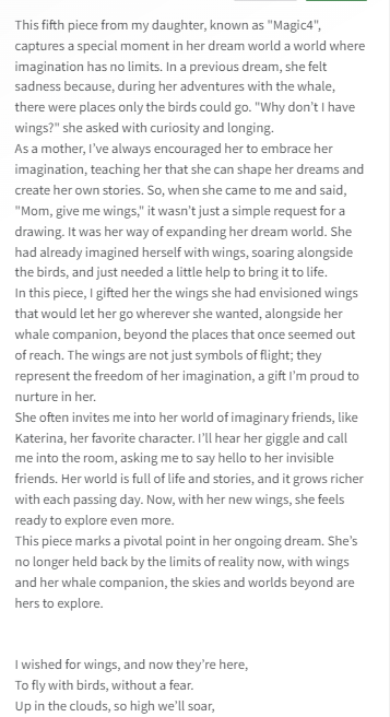 DeepPressureArt's tweet photo. Ga my Fam🐋
Magic4’s fifth piece, "The Gift of Wings"🐋✨In her dream, she longed to soar with her whale, so I gave her wings.
Now, they journey together into skies unknown, where imagination takes flight.🐋✨
1/1
10 Tezos

#Magic4 #NFT #digitalart  #wingstofly https://t.co/PXjoHRrRSJ
