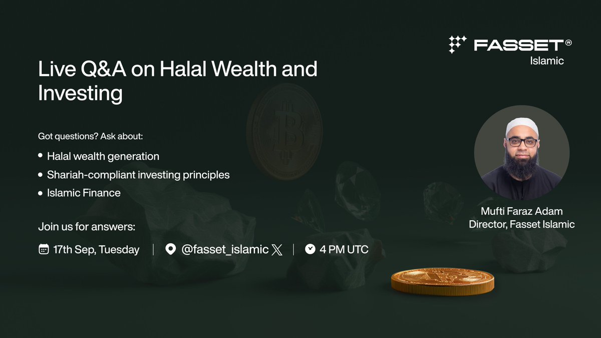 Join us for Episode 2 of our Q&amp;A with Mufti Faraz Adam, this time on Fasset Islamic’s Twitter Space! 🌟

We’ll dive into practical tips for growing your wealth while staying true to Islamic values.

Drop in your questions on this link: forms.gle/7KEn9Ggq3hftvs…