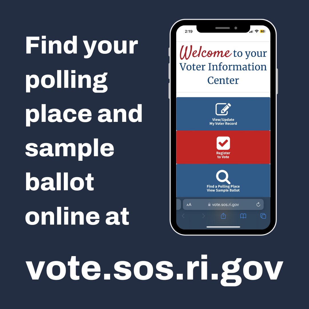 Today is the last day of early voting — and that means Primary Day is tomorrow. Find your polling place and make a plan to vote!

Early voting locations by city/town for today: vote.sos.ri.gov/forms/election…

Polling place finder for tomorrow: vote.sos.ri.gov/Home/PollingPl…