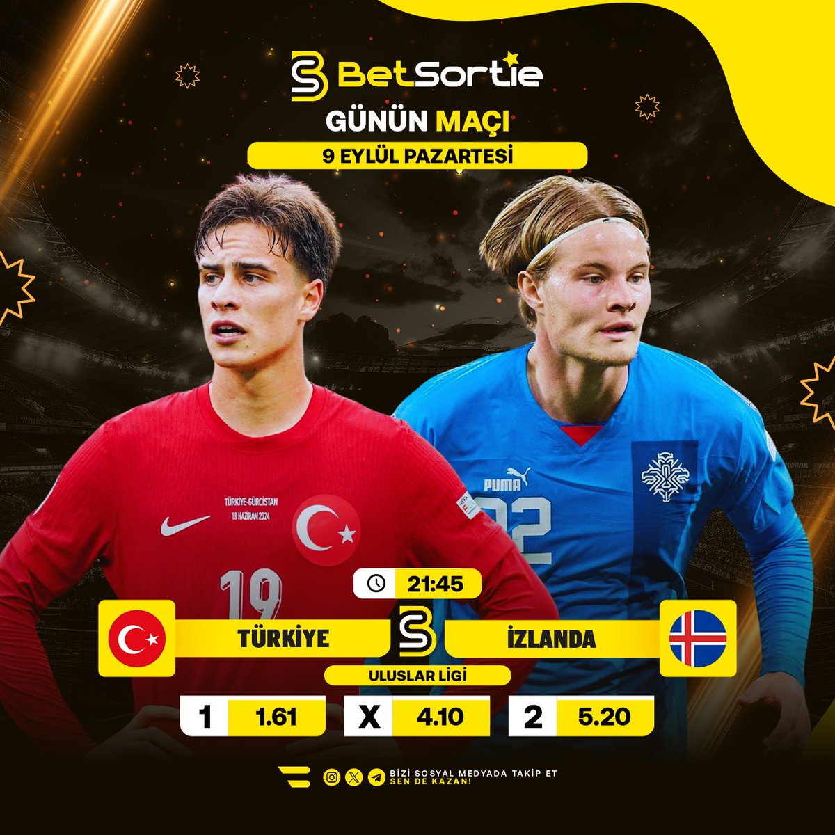 betsortie's tweet photo. 📌 Güncel Giriş Adresi ve Sosyal Medya hesapları için : https://t.co/BJpzigSVBz

⚽️Betsortie’de günün maçı! 

🏆 Türkiye - İzlanda karşılaşması!

⏱️Bugün saat: 21:45’da Betsortie’de!

🎉%10 Çevrimsiz Spor Bonusu Hediye!

#betsortie #bet #freespin #fs #slot #casino https://t.co/nbO2qXajh2
