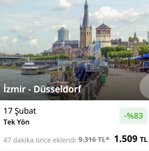 Günün fırsat uçuşu!💚 İzmir - Düsseldorf tek yön uçak bileti 1.509 TL!   

*Vizeli  
*Direkt uçuş  
*Sınırlı sayıda   

Detaylar için 📷👇🏻
enuygun.com/ucak-bileti/iz…

#UçakBileti #Düsseldorf #DüsseldorfUçakBileti #ENUYGUNUçakBileti #FırsatUçuşları