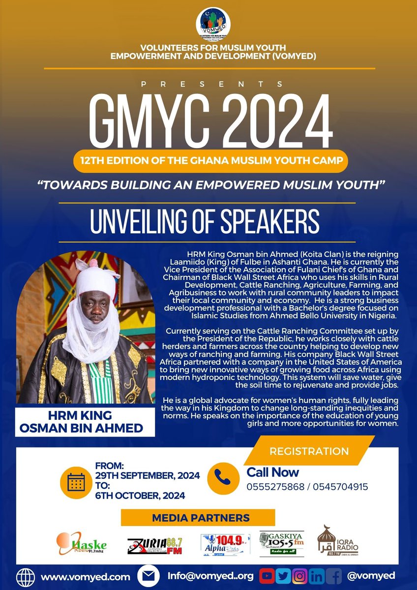 vomyed's tweet photo. BY THE KING'S PRESENCE ! 

I am pleased to announce to you  of an extraordinary week-long camp, where the future leaders and change-makers of our Muslim Society will gather to learn, grow, and thrive! Join me in this noble endeavor and be part of shaping the destiny of our great https://t.co/hqixwwoSSx