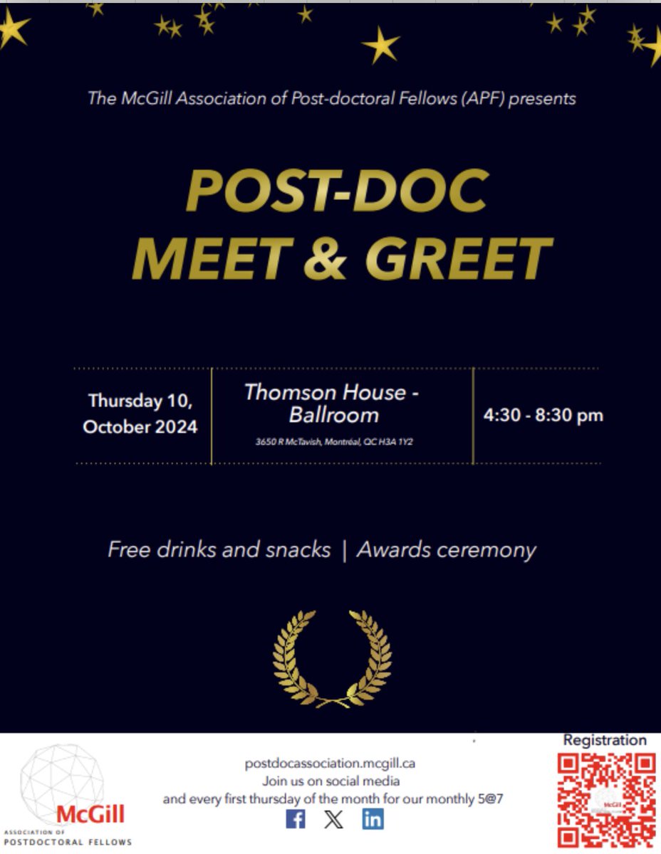 📢 **Dear Postdocs**, 

Join us for an evening of networking and connection! Meet your fellow postdocs, along with your APF executives and staff from Graduate and Postdoctoral Studies (GPS), the Post-Graduate Students' Society (PGSS), International Student Services, ...