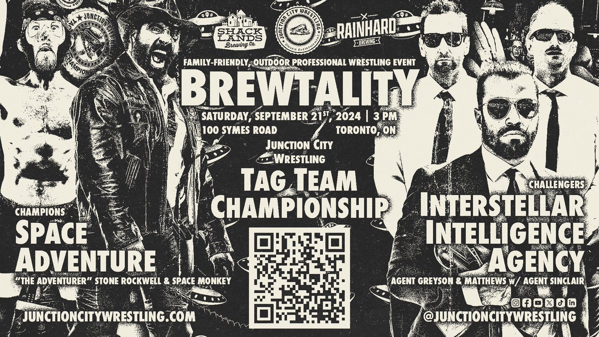 wrestlejunction's tweet photo. 💎 #SpaceAdventure vs. the Interstellar Intelligence Agency at #BREWTALITY!
Sat., Sept. 21, 2024 @ 3 PM - 100 Symes Rd., Toronto @RainhardBrewing & @Shacklands
Tickets @ https://t.co/cxUZJicDLB
#prowrestling #meninblack #MIB #conspiracytheory #indianajones
@PWSpaceMonkey https://t.co/3ZMzzTOePN