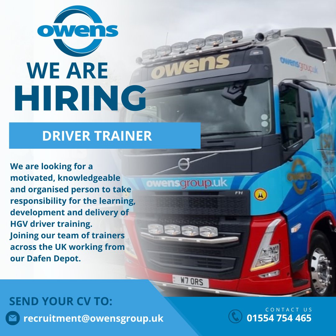 Owens Group (@owensgroupuk) on Twitter photo WE ARE HIRING!
DRIVER TRAINER
We have an exciting opportunity for a Driver Trainer to join our team. For more information and to apply, please visit;
app.occupop.com/shared/job/dri…
Alternatively, for a confidential chat please contact recruitment@owensgroup.uk WE ARE HIRING!
DRIVER TRAINER
We have an exciting opportunity for a Driver Trainer to join our team. For more information and to apply, please visit;
app.occupop.com/shared/job/dri…
Alternatively, for a confidential chat please contact recruitment@owensgroup.uk