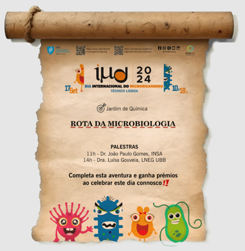 Dia do Microrganismo 2024 | "Rota da Microbiologia"

Experiências interativas, incluindo jogos, demonstrações e experiências práticas. 

📆17 setembro 2024

📌Jardim de Química do Instituto Superior Técnico 

spmicrobiologia.wordpress.com/2024/09/06/imd…