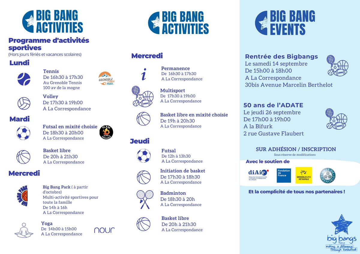 BigBangsFrance's tweet photo. Cette année, les Big Bangs ouvrent leur club multisport, accueillant et (vraiment) ouvert à toutes et tous 🥰

Venez nous rencontrer ce samedi 14 septembre ou lors des différents créneaux à partir du 16 septembre. Essais gratuits jusqu'au vacances de la Toussaint. https://t.co/ngP2q1ePy6