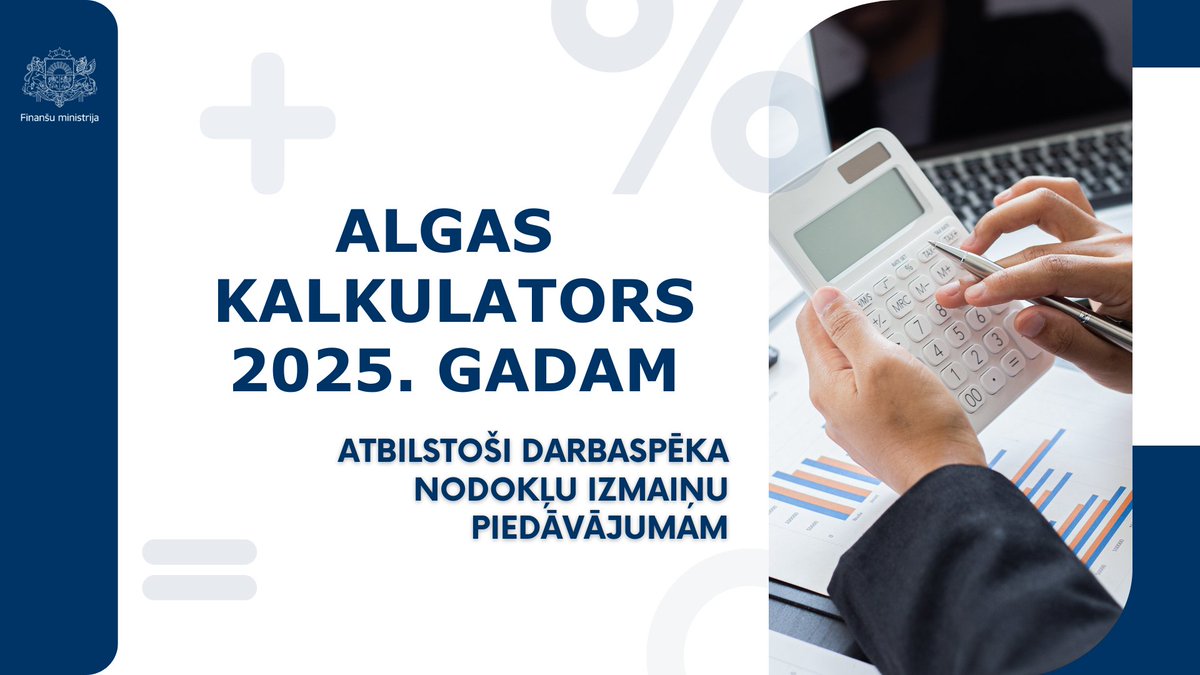 🧮📲Uzzini, kā mainīsies Tava alga 2025.gadā!
👉fm.gov.lv/lv/algas-aprek…

🧑‍💻Lai katrs individuāli varētu aprēķināt savas algas izmaiņas, ir izveidots “Algas kalkulators”. Norādot algas apmēru un apgādājamo skaitu, var aprēķināt savu darba algu 2025.gadam: fm.gov.lv/lv/jaunums/fm-…
