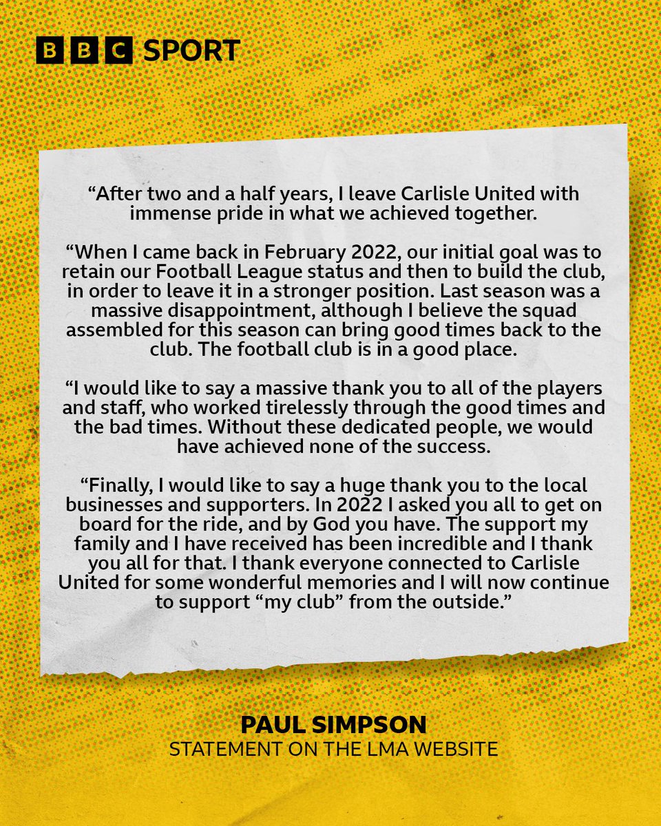 bbccumbriasport's tweet image. Paul Simpson statement👇

#bbcfootball #carlisleunited #cufc
