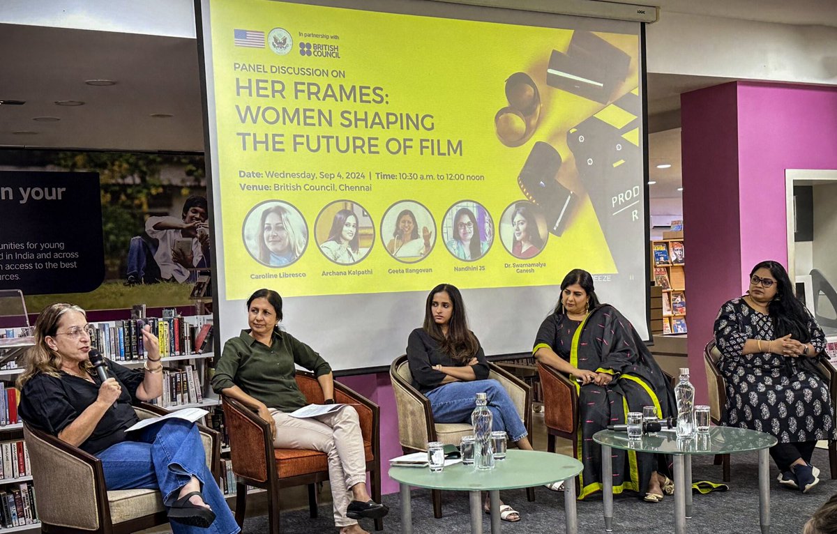 USAndChennai's tweet image. American Film Showcase (@FilmShowcase), the premiere 🇺🇸 film diplomacy program-a partnership between @ECAatState and @USCCinema-brought film curator and producer Caroline Libresco, Sundance Institute’s Women’s Program (@SundanceOrg), to Chennai to kick off a four-city tour in…