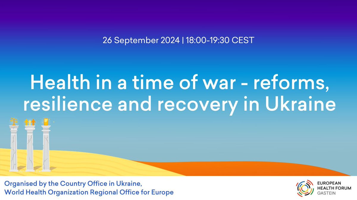 Join us for a discussion on “Health in a time of war: reforms, resilience &amp; recovery in Ukraine” at #EHFG2024 to learn more about how Ukraine is strengthening &amp; transforming its health system amid the ongoing war 📲 buff.ly/4dbBBk0

<a href="/WHOUkraine/">WHO Ukraine</a> <a href="/WHO_Europe/">WHO/Europe</a> <a href="/MoH_Ukraine/">Ministry of Health of Ukraine</a>