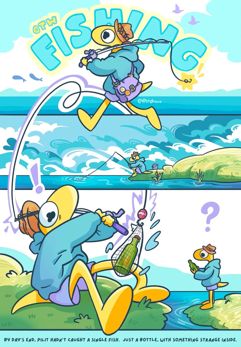 pilitdraws's tweet photo. by day's end, Pilit hadn't caught a single fish!
just a bottle with something strange inside... what could it be?? https://t.co/T3YW3iWIs1