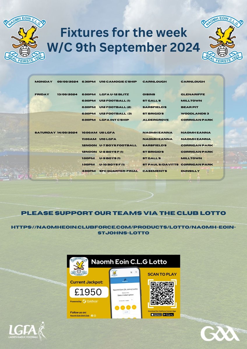 Championship action this week starts tonight with the U16 camogs away to Carnlough at 6.30. The senior ladies footballers will hope to get back to winning ways on Friday at home to Aldergrove at 6, while the senior men face Casement's in Saturday's quarter final at Dunsilly @ 4.