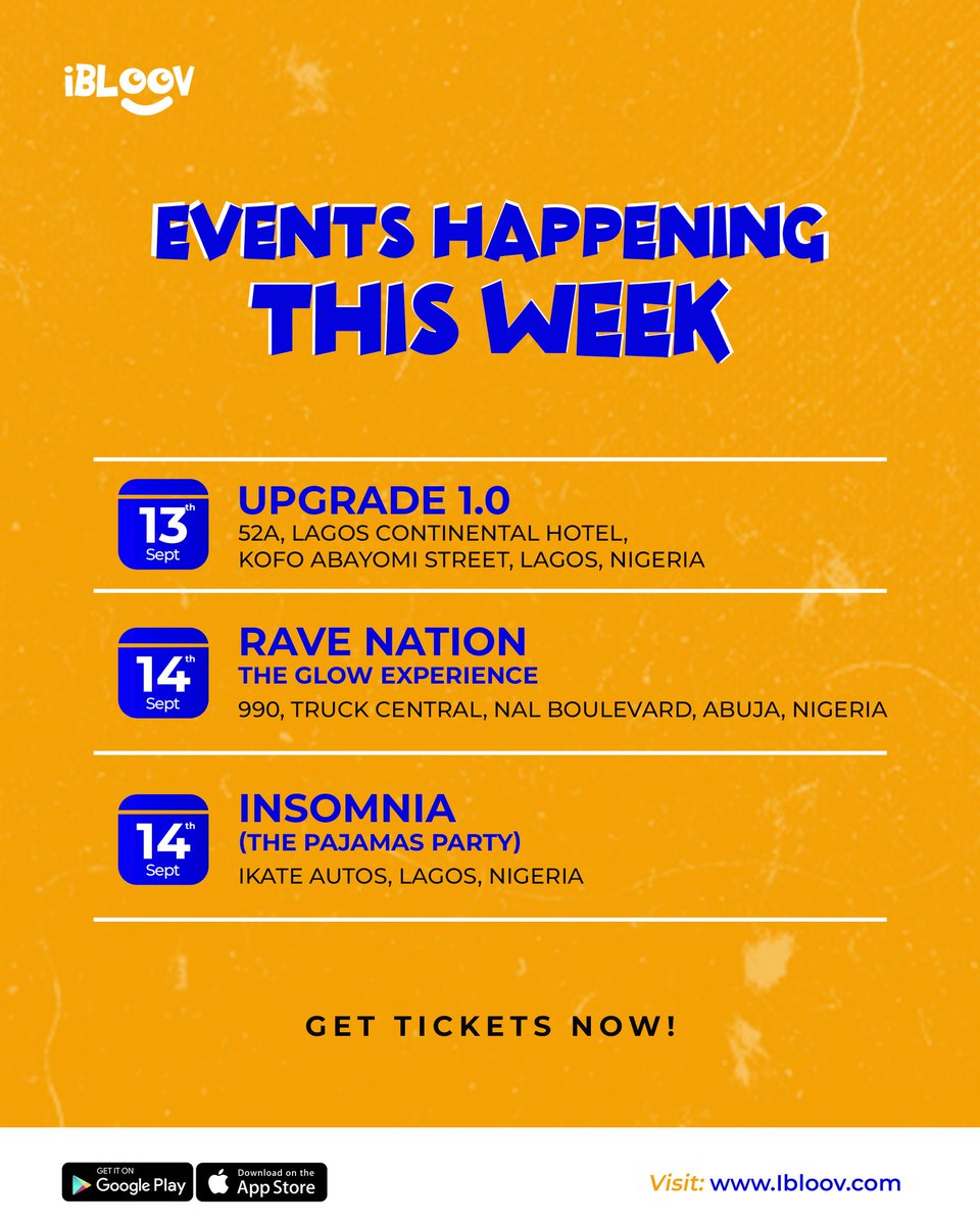 📅 Exciting week ahead! Join us for a lineup of awesome events that promise good vibes and great memories. Get tickets on iBloov, link in our bio.

Let's make this week one to remember! 

#EventfulWeek #StayTuned