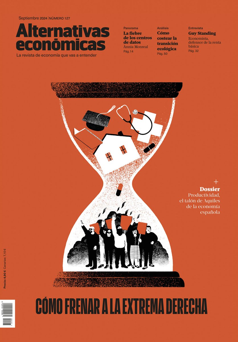 pererusi's tweet photo. ¡@RevistaAlterEco d septiembre ya disponible! Escribo el tema del mes, sobre cómo frenar la extrema derecha desde la economía. El Dossier va de  productividad, coordinado por @JPVelazquezG,  entrevista a Guy Standing d @atrillas y mucho más. ¡Suscríbete en alternativaseconomicas! https://t.co/JnfnoLUQA9