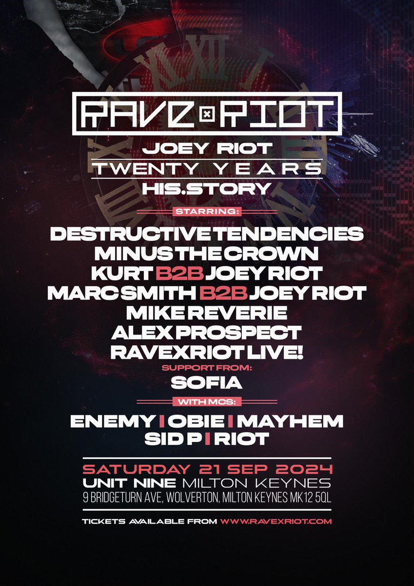 Don’t mess about get your tickets now! 

ravexriot.com