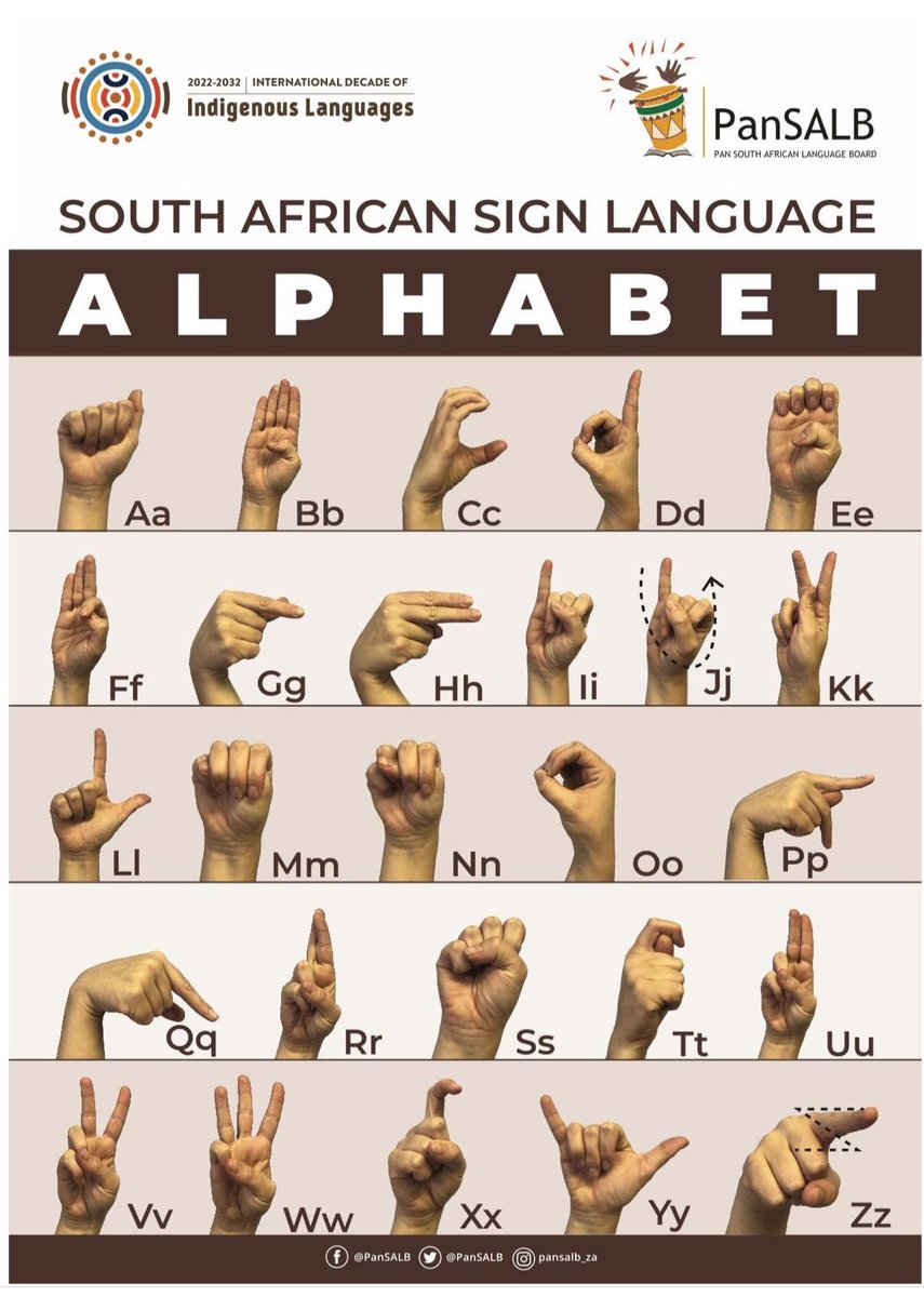 PanSALB's tweet image. Learn South African Sign Language finger spelling. 
Please attempt to sign your name and then send us the videos of you signing it.🤟🏽
#DeafAwarenessMonth