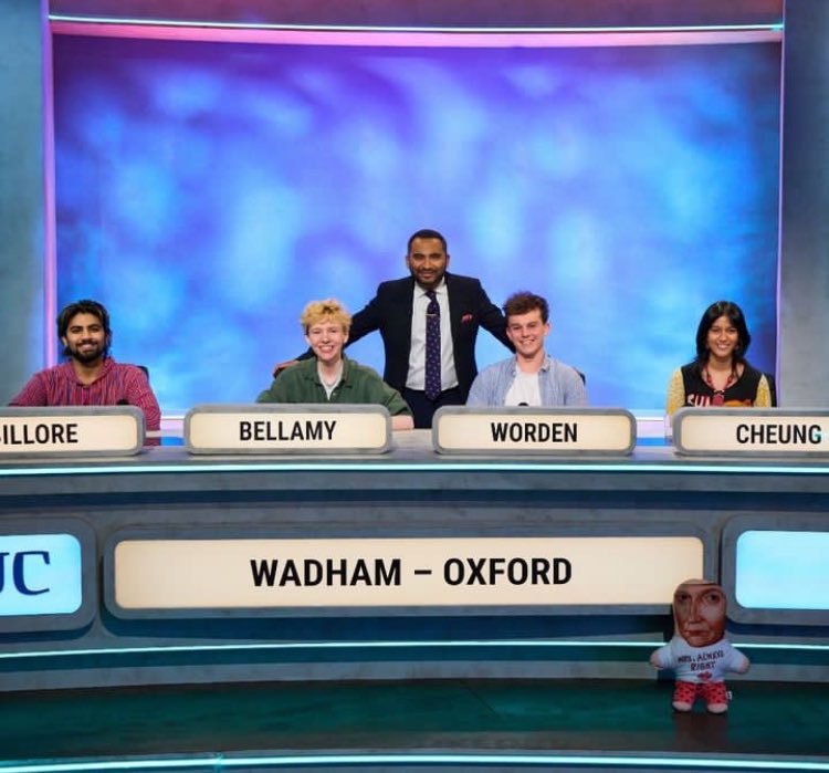 We’ll be cheering on Wadham tonight as they take on St. Catz, Cambridge on #UniversityChallenge

Good luck to all involved, including Aarav Billore, Arthur Bellamy (who happens to also be our wonderful access officer), Anjali Cheung, and team captain Jonathan Worden.

<a href="/amolrajan/">Amol Rajan</a>