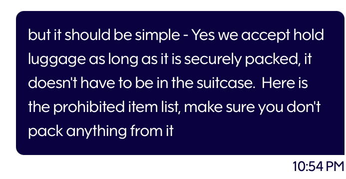 ImAdamJH's tweet photo. @Finnair It turned what should have been a short conversation into a 2 hour Kafkaesque merry-go-round of absurdity.  Given this, how do I confirm that items will be accepted, and why don't your staff know? https://t.co/ZKDup4alAy