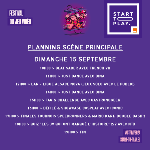 Festival_STP's tweet photo. [Programmation 2024] Découvrez le programme et les horaires des animations de notre scène principale avec @TheFairyDina / @Gastronogeek / @NTXLive / ICONIC /@french_vr 🎮 #STPLAY2024 https://t.co/frw2PYwidL