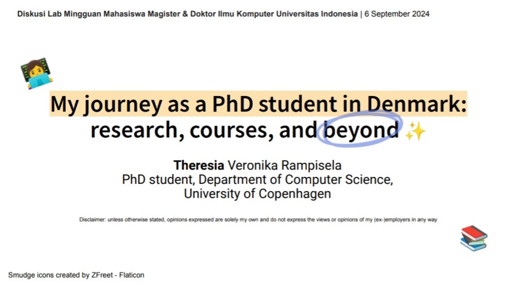 Theresia Veronika Rampisela (@theresia_v_r) on Twitter photo Had a wonderful time visiting <a href="/FASILKOM_UI/">Fasilkom UI</a> last week, sharing my (ongoing) PhD journey & research with the current master & doctoral students. Glad to catch-up with ex-students, past colleagues, and the lecturers there! Thank you for the interesting discussions! ✨ Had a wonderful time visiting <a href="/FASILKOM_UI/">Fasilkom UI</a> last week, sharing my (ongoing) PhD journey & research with the current master & doctoral students. Glad to catch-up with ex-students, past colleagues, and the lecturers there! Thank you for the interesting discussions! ✨