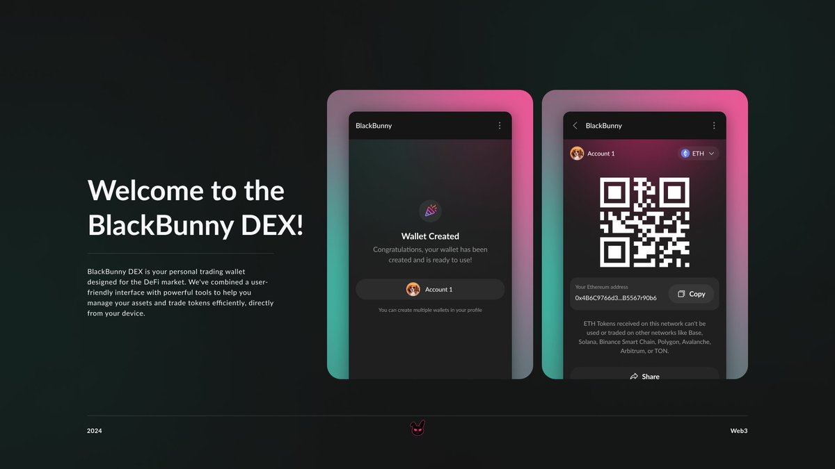 BlackBunny_DEX's tweet photo. 🚀 Welcome to BlackBunny DEX! 🐰

Your personal trading wallet for DeFi. Fast and secure trades with support for top tokens. Forget complex bots — BlackBunny DEX makes DeFi easy.

Join us and stay updated!

#DeFi #Crypto #BlackBunnyDEX https://t.co/pIAZmJQB9L