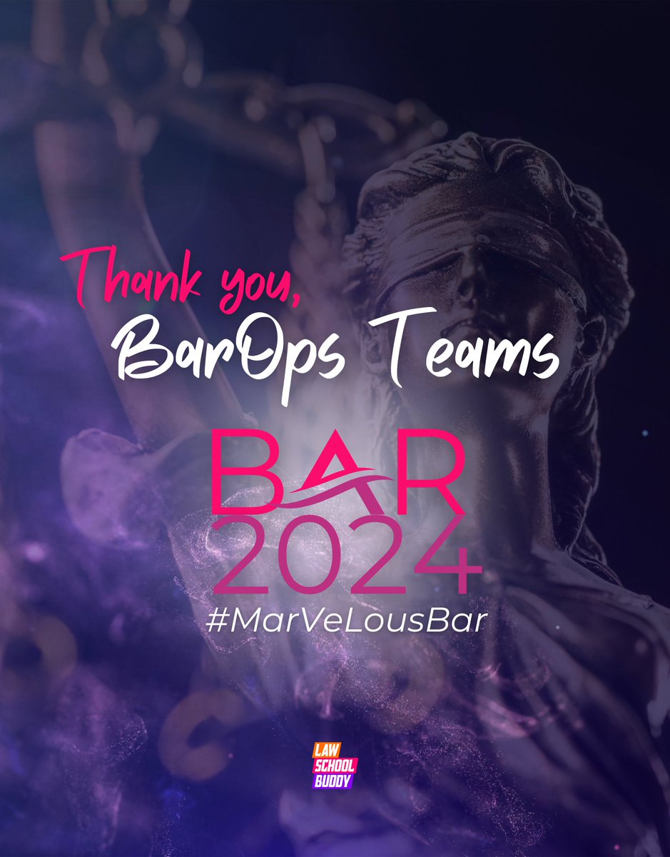 lawschool_buddy's tweet photo. A warm and deserving appreciation to all members of various #BarOps (Bar Operations) teams for #Bar2024. Your unmatched dedication and tireless passion make a huge difference in uplifting the spirit of our bar bets. THANK YOU! 💜⚖️ (Tag your BarOps teams  as a show of gratitude.) https://t.co/v39hYv9YCc