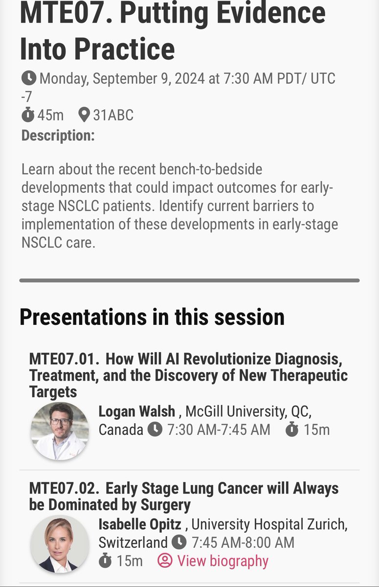 Come join @loganawalsh and <a href="/IsaOpitz/">Isabelle Opitz</a> imagine the future of what precision surgery can offer patients when AI supports biomarker discovery. Really exciting content here <a href="/IASLC/">IASLC</a> #WCLC24