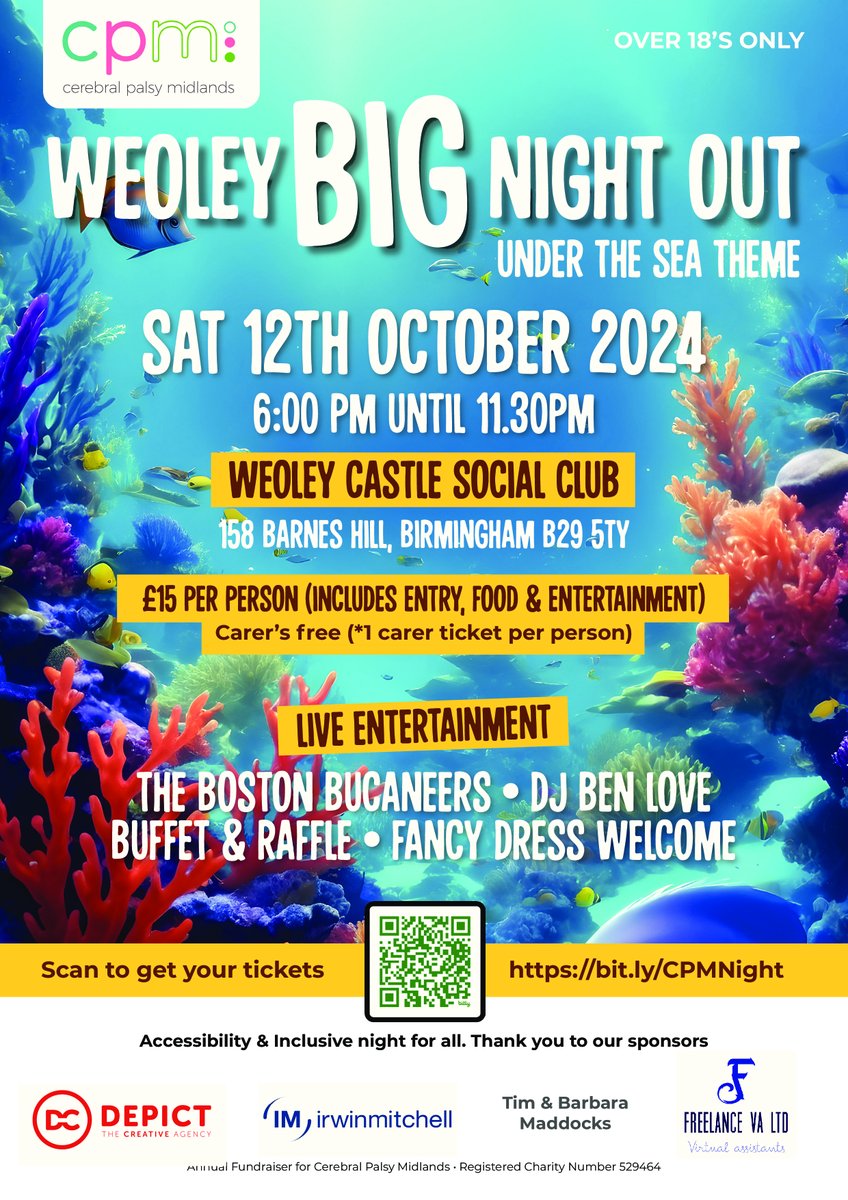 Cerebral Palsy Midlands (@cpmidlands) on Twitter photo <a href="/CPMidlands/">Cerebral Palsy Midlands</a> Weoley Big Night Out fundraiser & Inclusive social! Sat 12/10 6-11pm, at the Weoley Castle Social Club! 🌊 Our "Under the Sea" themed event - live entertainment, buffet & raffle. Get your tickets now: bit.ly/CPMNight
#WeoleyBigNightOut <a href="/CPMidlands/">Cerebral Palsy Midlands</a> Weoley Big Night Out fundraiser & Inclusive social! Sat 12/10 6-11pm, at the Weoley Castle Social Club! 🌊 Our "Under the Sea" themed event - live entertainment, buffet & raffle. Get your tickets now: bit.ly/CPMNight
#WeoleyBigNightOut