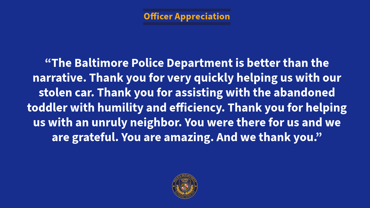 BaltimorePolice's tweet image. Thank YOU for being part of the community we serve and protect.

#CommunityPolicing
#ProactivePolicing