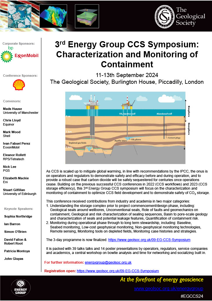 The Energy Group (@energygroupgsl) on Twitter photo The highly anticipated Energy Group: CCS Symposium on Characterisation and Monitoring of Containment starts in just 2 days!
For more info: lnkd.in/e63HqBTb
To register, email energygroup@geolsoc.org.uk.
We're excited to see you online and in-person at Burlington House! The highly anticipated Energy Group: CCS Symposium on Characterisation and Monitoring of Containment starts in just 2 days!
For more info: lnkd.in/e63HqBTb
To register, email energygroup@geolsoc.org.uk.
We're excited to see you online and in-person at Burlington House!
