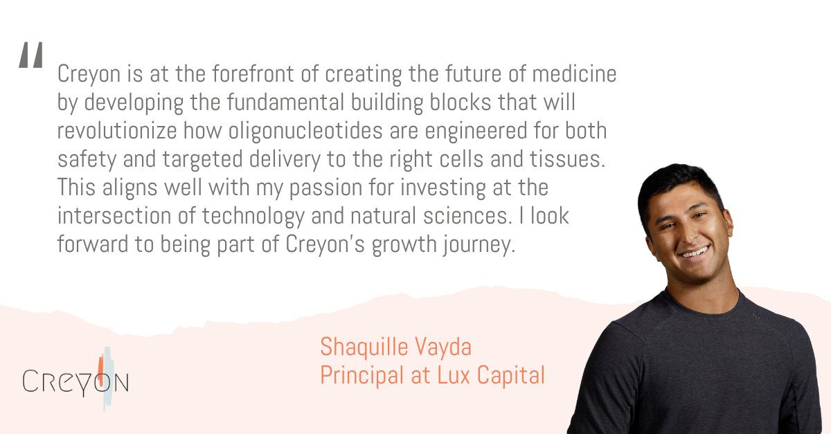 Creyon Bio (@creyonbio) on Twitter photo We're officially welcoming Shaquille Vayda <a href="/Lux_Capital/">Lux Capital</a>, to Creyon's Board of Directors!
Shaq’s diverse experience spanning technology, aerospace and life sciences aligns well with our innovative approach to drug engineering.
brnw.ch/21wMuaj We're officially welcoming Shaquille Vayda <a href="/Lux_Capital/">Lux Capital</a>, to Creyon's Board of Directors!
Shaq’s diverse experience spanning technology, aerospace and life sciences aligns well with our innovative approach to drug engineering.
brnw.ch/21wMuaj