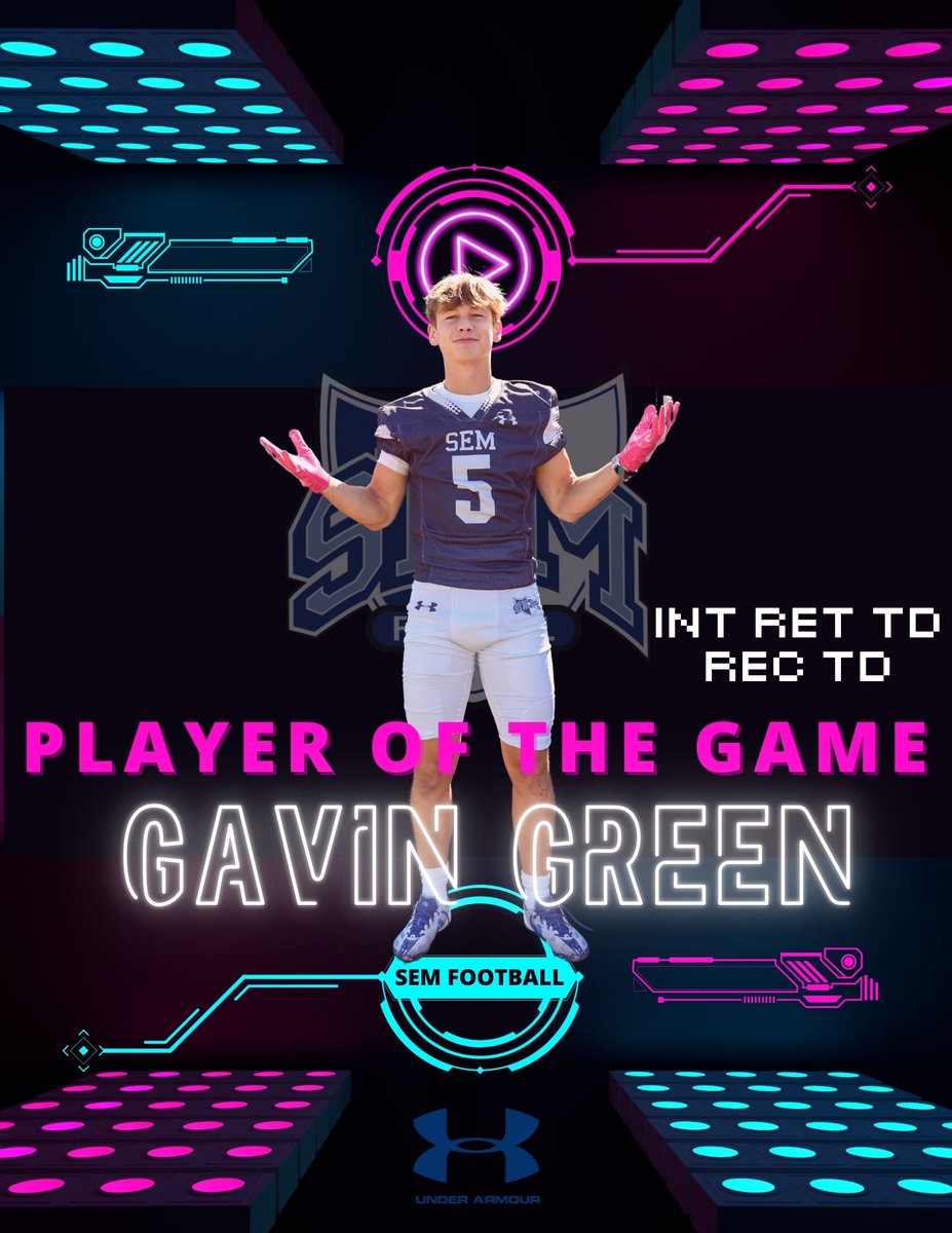 WyoSemFootball's tweet photo. Week 1 Player of the Game... 2025 ATH Gavin Green. had 100 YD INT RET TD and 44 YD TD REC vs Hun School. #SEMthingSPECIAL https://t.co/WV6N0o6nbk
