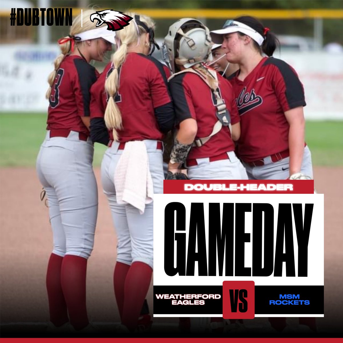 Lady Eagle Softball has a district double-header against the Mount St. Mary Lady Rockets! First pitch is at 5 in Dub Town! #goeagles