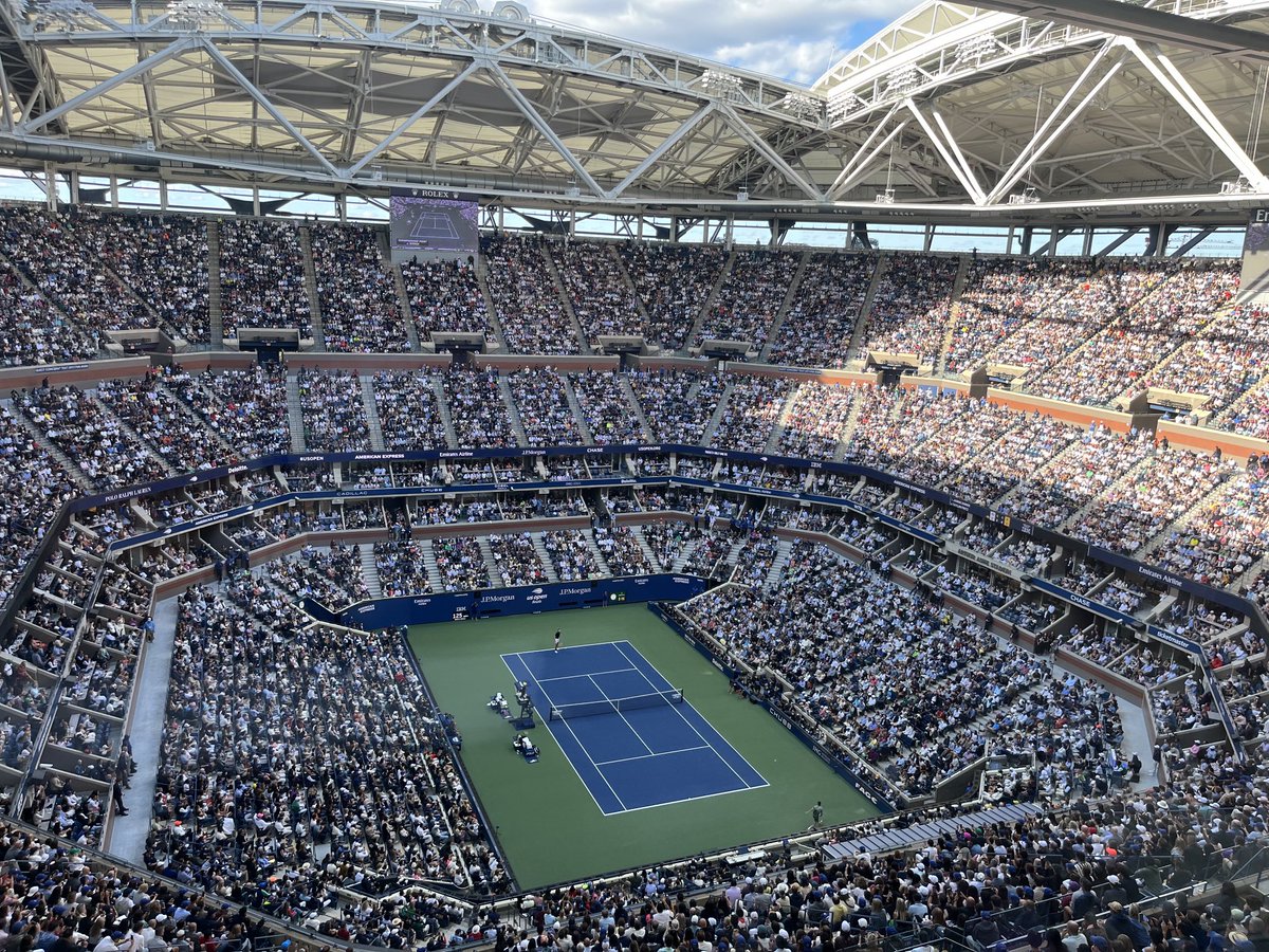 A great 3 weeks working with Jackson Wagner and ⁦<a href="/oceanview_80/">Lindsay24</a>⁩ at the ⁦<a href="/usopen/">US Open Tennis</a>⁩, providing daily information and storylines to the ⁦@USTA⁩ World Feed TV and radio announcers team. And not a bad view from our working area in Arthur Ashe Stadium.