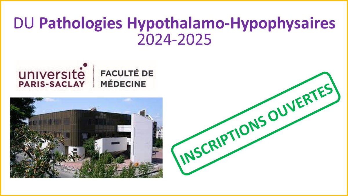 CRMR HYPO Bicêtre (@hypo_bicetre) on Twitter photo 🚨 Les préinscriptions au 👉 DU pathologies hypothalamo-hypophysaires👈 de <a href="/MedecineUPSay/">Faculté de Médecine Paris-Saclay</a> sont ouvertes. La plateforme de préinscription en ligne étant HS suite à une cyberattaque, merci d'envoyer vos candidatures au secrétariat pédagogique.
ℹ️👉 sfendocrino.org/wp-content/upl… 🚨 Les préinscriptions au 👉 DU pathologies hypothalamo-hypophysaires👈 de <a href="/MedecineUPSay/">Faculté de Médecine Paris-Saclay</a> sont ouvertes. La plateforme de préinscription en ligne étant HS suite à une cyberattaque, merci d'envoyer vos candidatures au secrétariat pédagogique.
ℹ️👉 sfendocrino.org/wp-content/upl…