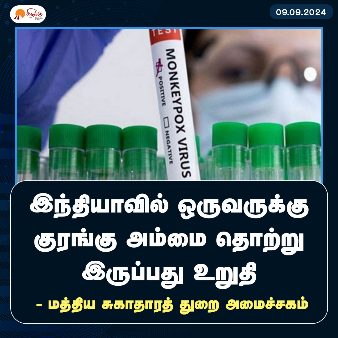 KizhakkuNews's tweet image. இந்தத் தொற்று உலக சுகாதார அமைப்பு அவசர நிலையாக அறிவித்துள்ள குரங்கு அம்மை வகையைச் சேர்ந்தது கிடையாது என்றும் அமைச்சகம் விளக்கமளித்துள்ளது.

#MonkeyBox | #MonkeyBoxVirus | #India | #Health | #FamilyWelfare | #DepartmentofHealthandFamilyWelfare | #KizhakkuNews