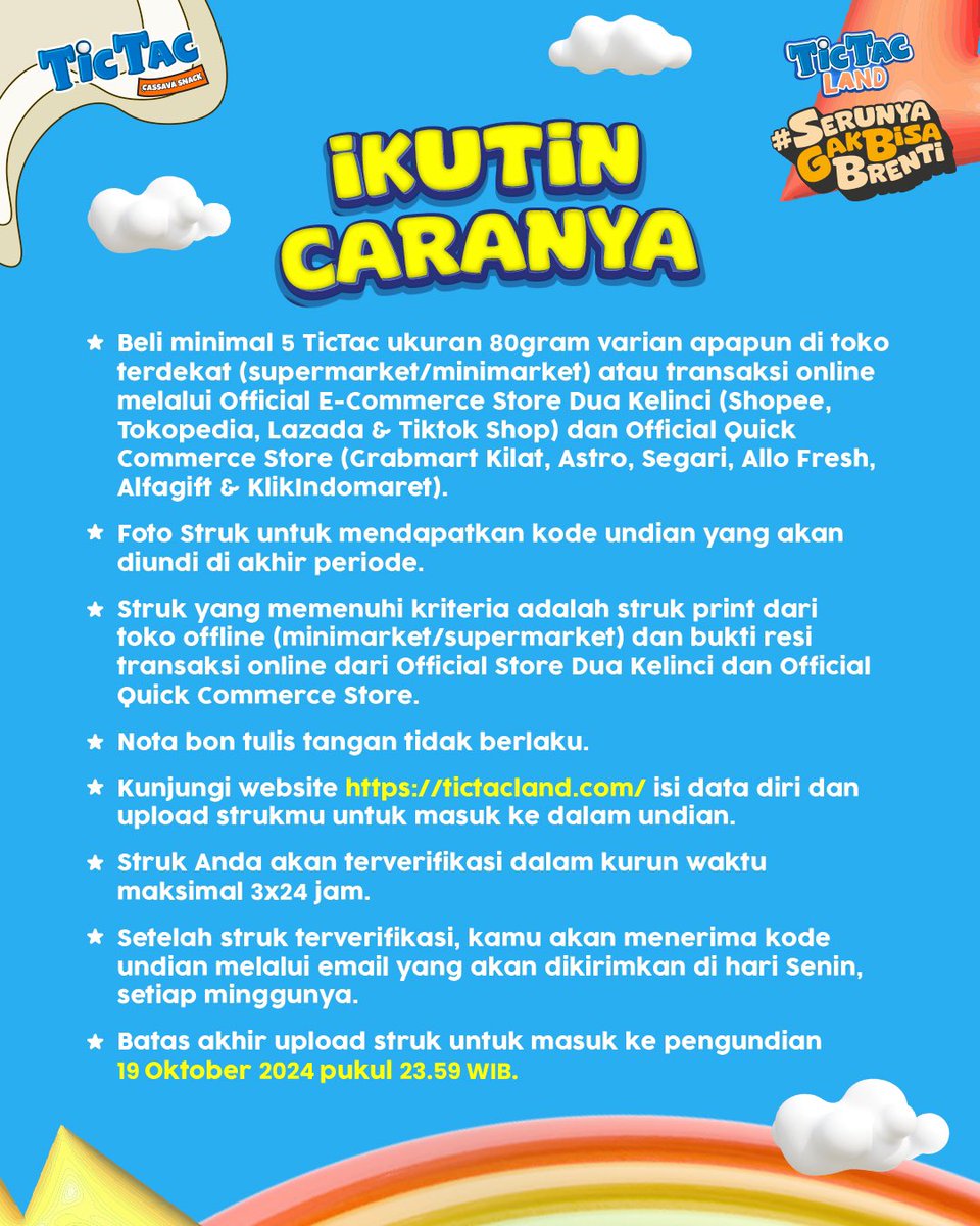 tictac2kelinci's tweet photo. Hunting time❗

Ayo hunting TicTac buat dapetin kesempatan ketemu sama NCT JAEHYUN! 🤩
- Periode sampai 19 Oktober 2024
- Kumpulkan kode undian untuk setiap pembelian 5 pcs TicTac,  Yuk jangan sampai kelewatan!

#TicTacLand #SerunyaGakBisaBrenti #TicTacinDulu https://t.co/UP2NEmyBXZ