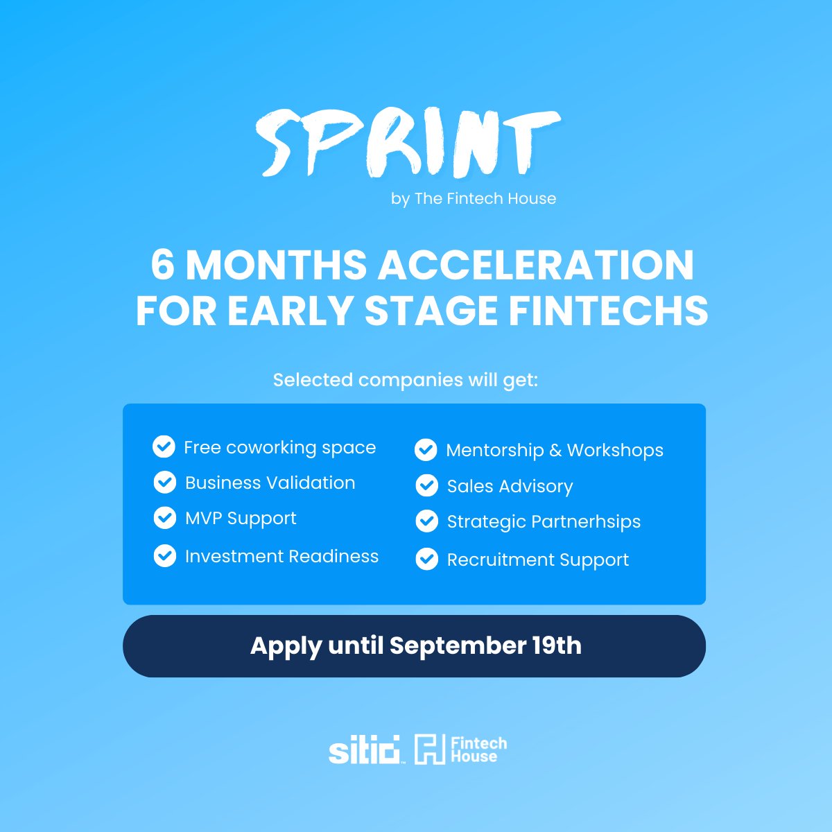 build_up_labs's tweet image. Are you an early stage fintech, insurtech, proptech, cybersecurity, regtech or DeFi?

The Fintech House is calling you to apply to Sprint, a 6 months acceleration programme!

Apply until September 19th: thefintechhouse.com/sprint/
