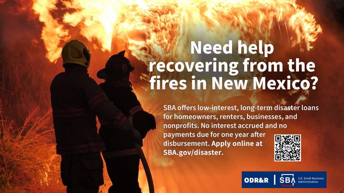 SBA_NewMexico's tweet photo. —TOMORROW—
🔥 @SBA_NewMexico Hosts Disaster Recovery Webinars–#SouthForkFire, #SaltFire & Flooding Disaster
📆 Tue, 9/10/24, 1–2 pm
🔗 https://t.co/LCfGDQNX8B
For more dates, see https://t.co/nnbb0ABJmc.
#NMFire
#NMWildfires
#NMSmallBiz https://t.co/6YXIb3leqo