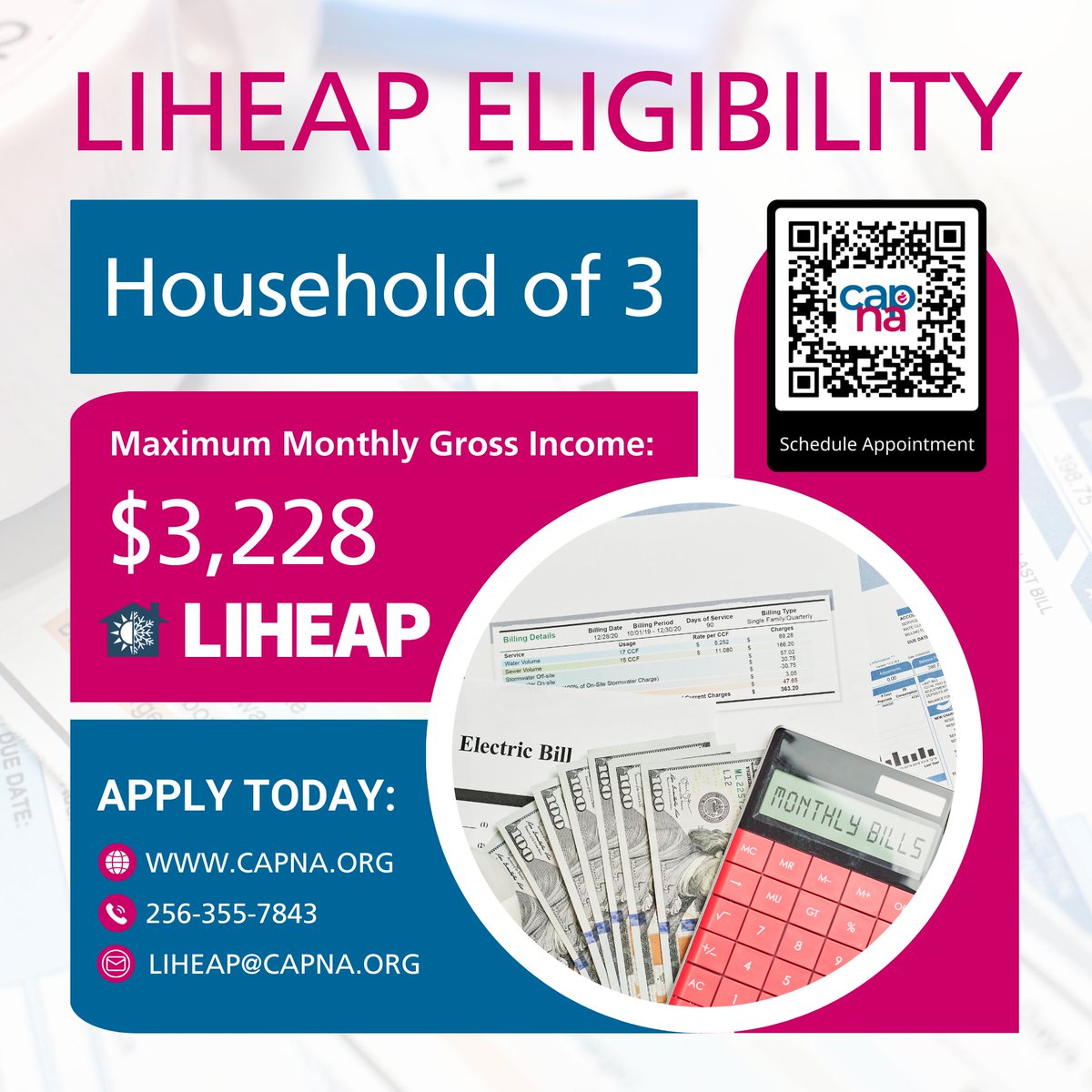 CAPofNAL's tweet photo. Do you you know if you are eligible for our #UtilityAssistance (LIHEAP) program?
The cooling season will end on Monday, September 30. The last day to turn in applications is Tuesday, September 24.
Schedule your appointment today: https://t.co/dhkCja4dRX
#CAPNA #LIHEAP https://t.co/LIsvr6iJga