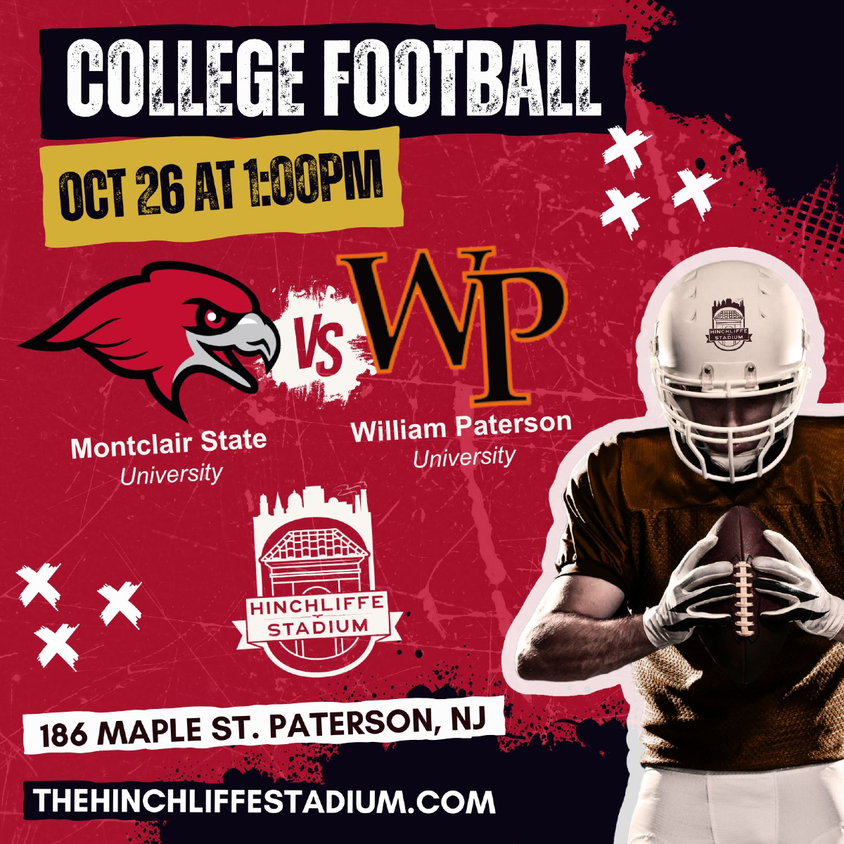 Get ready for an electrifying New Jersey college football showdown as the historic rivals Montclair State and William Paterson University face off on October 26th at the iconic Hinchliffe Stadium! Witness history in the making and future stars rising in this epic clash! #football