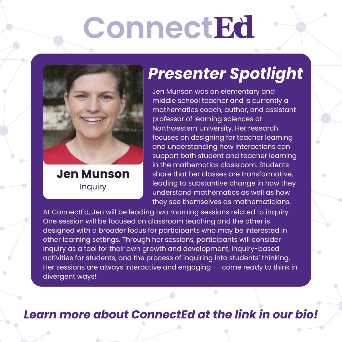 ConnectEd is only 5 weeks away! Can't wait to learn from Jen Munson. We hope to see you at our free educational conference on October 14. It will be a day of connection, engagement, and joy. Learn more and register here: bit.ly/NUConnectEd