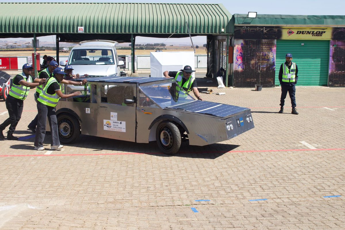 UnisaCSET's tweet photo. [SASOL SOLAR CHALLENGE] After a thorough static scrutineering session, #UniChamps had to go back to the drawing board to polish up on a few areas highlighted by the @Solar_Challenge observers. This was done to make sure that #UniSolar car is ready for the official start of the challenge on Thursday, 12 September 2024. Stay tuned as we will be giving you updates on the next part of the programme which is “Dynamic Scrutineering”.
#SasolSolarChallenge 
#UniSolar 
#UniChamps
#Unisa150andBeyond 
#InnovationBeyondBoundries #STEM