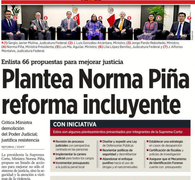 🗳️📌 "DEMOLER EL PODER JUDICIAL NO ES LA VÍA": MINISTRA NORMA PIÑA PROPONE  ALTERNATIVA A LA REFORMA JUDICIAL

La ministra presidenta de la Suprema Corte, Norma Piña, se pronunció en contra de la reforma judicial impulsada por Morena, afirmando que destruir el Poder Judicial no